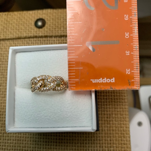 14k Solid Yellow Gold Cuban Link Ring Cz/Crystal - Picture 4 of 10